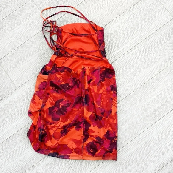 Lulus Heart on Fire Orange Floral Print Backless Lace-Up Mini Dress size Medium - Picture 6 of 12